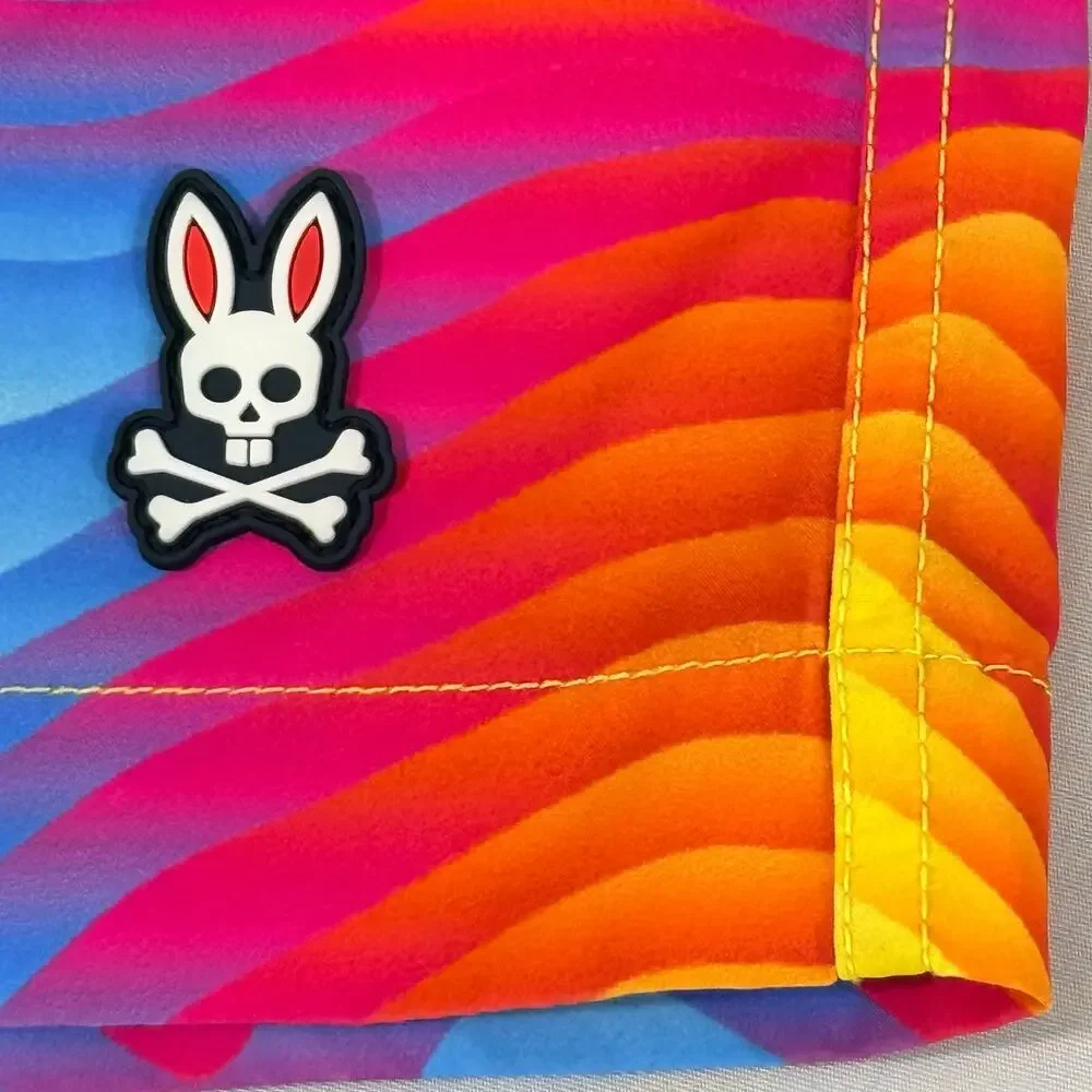 Psycho Bunny Mens Large Wave Print Swim Trunks Psychedelic Board Shorts L
